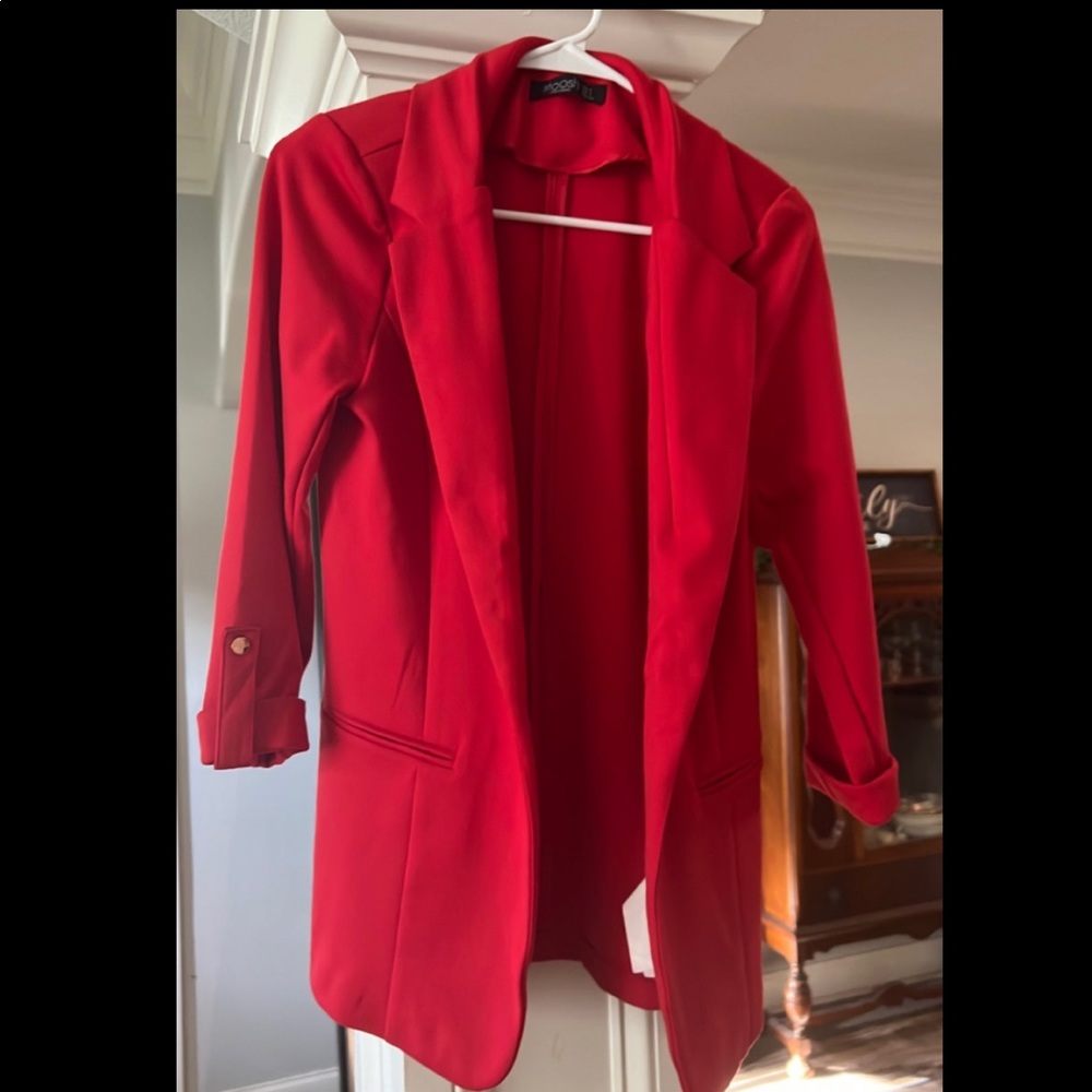 Red Stretch Open Front Blazer - image 4